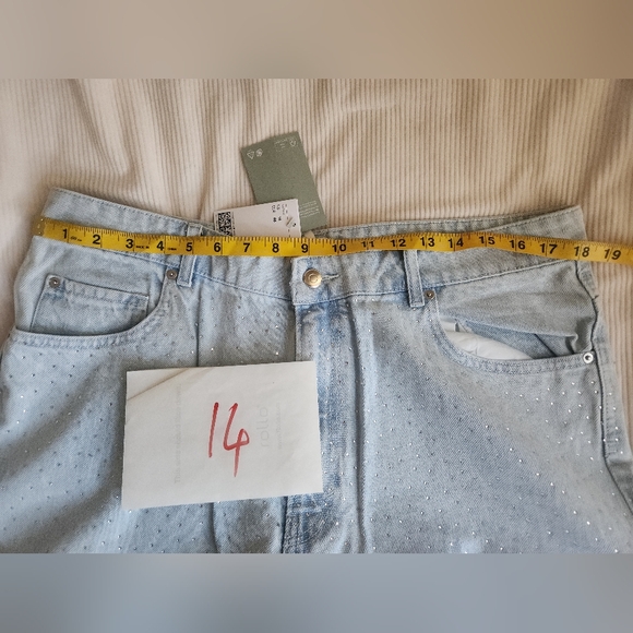 H&M RHINESTONE Embellished Denim Pants Light Denim Blue BNWT - Picture 3 of 16